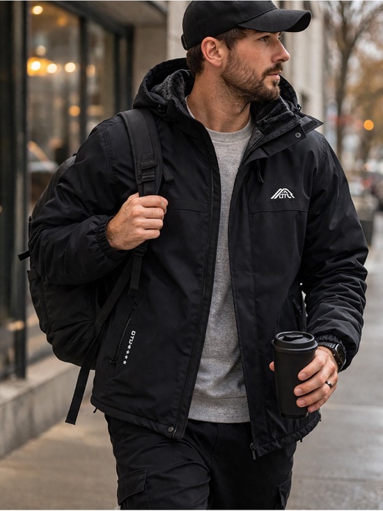 OTU Other - Waterproof Hooded Fleece Lined Black Jacket Size L